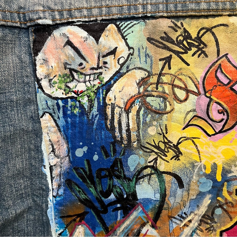 Vintage size medium - NYC graff artist painted Jean jacket street art - graffiti - Picture 4 of 9